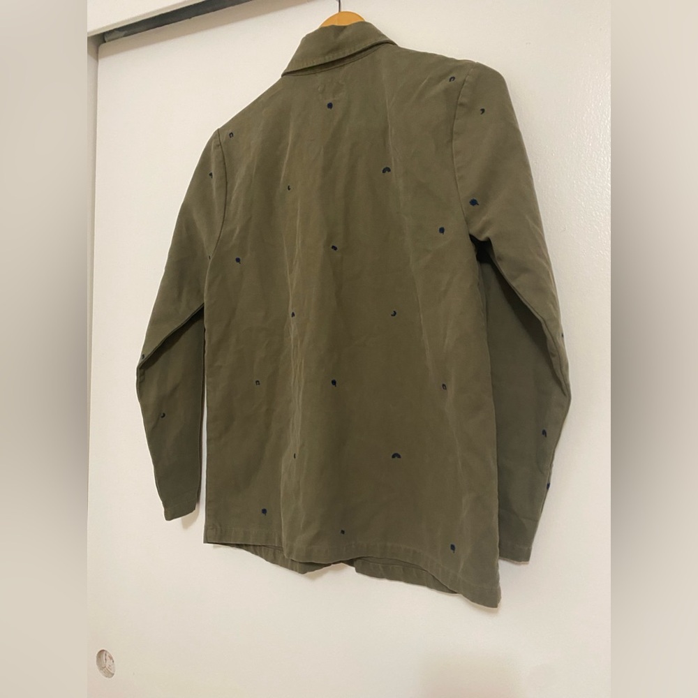 Marine Layer Chore Coat Organic Cotton Olive Embroidered Trucker Jacket - Picture 11 of 12